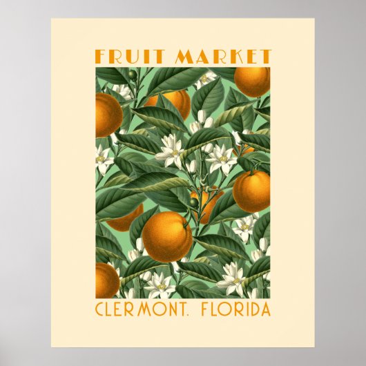 Poster Marché aux fruits en fleurs d'orange rétro (Devant)