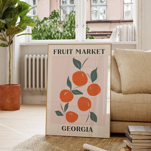 Poster Marché aux fruits Géorgie Pêche à l'orange