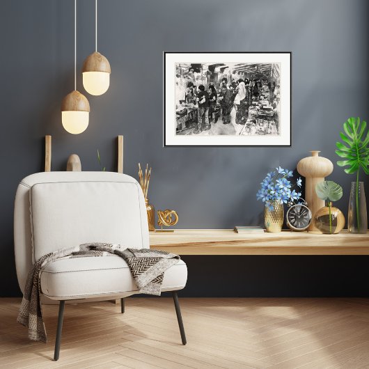 Poster Marché aux puces de Singapour - Stylo et lave-ling