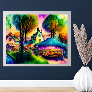 Poster Marché de fermiers fantaisiste aquarelle