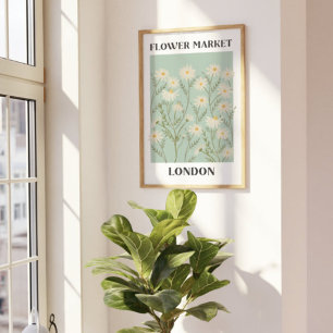 Poster Marché de fleurs de marguerite blanche florale à l