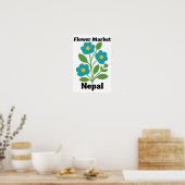 Poster Marché de fleurs du Népal Fleur Teal & Feuille Ver (Cuisine)