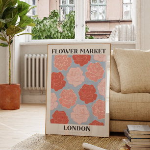 Poster Marché de fleurs Londres Roses Florales Rose Rouge