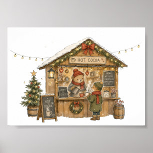 Poster Marché de Noël stand de chocolat chaud cosy pour l