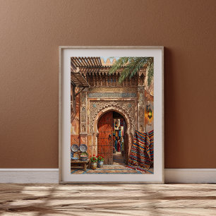 Poster Marché de Souk à Marrakech Porte d'Art Marocain