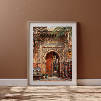 Poster Marché de Souk à Marrakech Porte d'Art Marocain