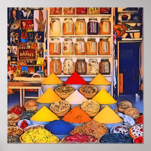 Poster Marché d'épices marocain, Vibrant, Cuisine exotiqu
