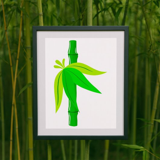 Poster Marche en bambou vert avec Feuilles tropicaux