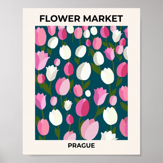 Poster Marché Fleur Prague Tulips Marine Bleu Et Rose (Devant)