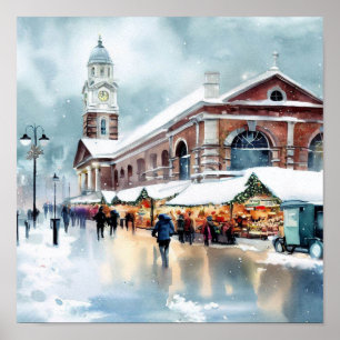 Poster Marché London-Greenwich dans la neige (B), Aquarel