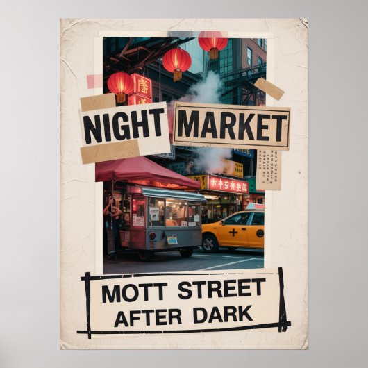 Poster Marché nocturne de la rue Mott dans le quartier ch (Devant)