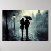 Poster Marche nocturne romantique dans la pluie Art (Devant)