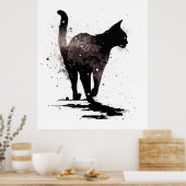 Poster Marcher Chat Silhouette Noir sur Blanc (Cuisine)