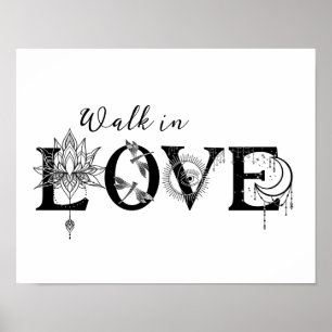 Poster Marcher dans l'amour motivation Lotus lune Soleil 
