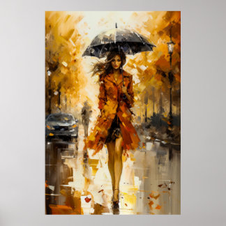 Poster Marcher la pluie d'automne : une méditation de fem