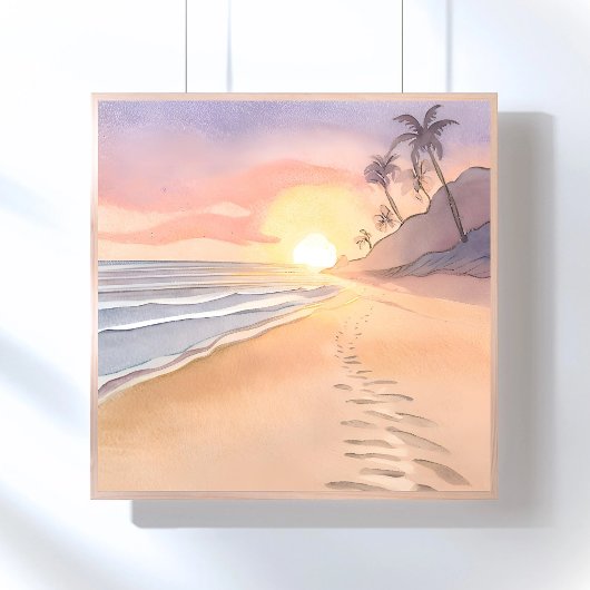 Poster Marcher sur la Plage | Aquarelle Océan