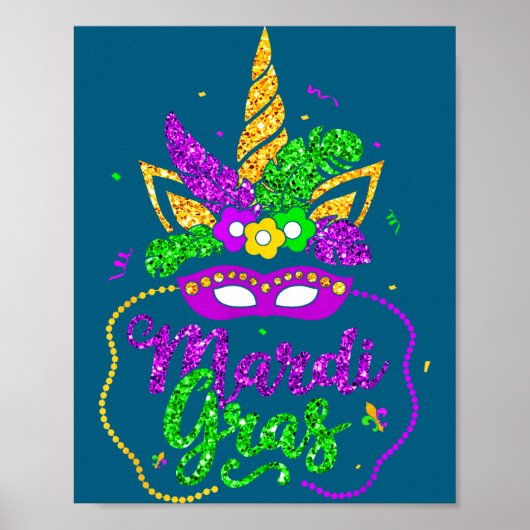 Poster Mardi Gras 2024 Mask Beads New Orlean Party Women  (Devant)