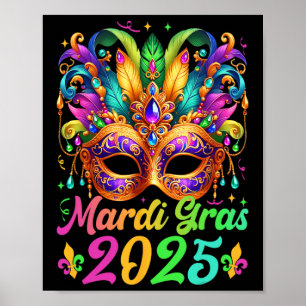 Poster Mardi Gras 2025 Mask Feathers Mardi Gras Family Co