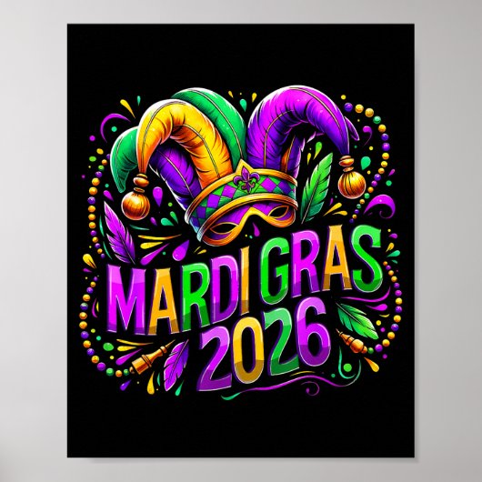 Poster Mardi Gras 2026 Jester Hat Carnival New Orleans Fl (Devant)