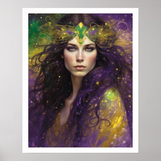 Poster Mardi Gras Art Nuevo Casque Femme Long Cheveux (Devant)