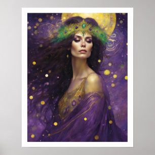 Poster Mardi Gras Art Nuevo Woman in Purple Robe Couronne