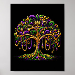Poster Mardi Gras Beads Tree New Orleans Festival Party M
