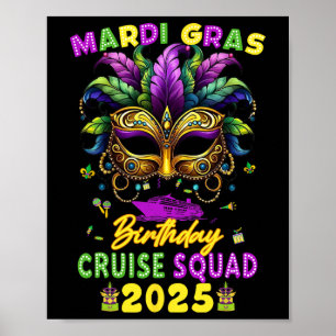 Poster Mardi Gras Birthday Cruise Squad 2025 Family Match
