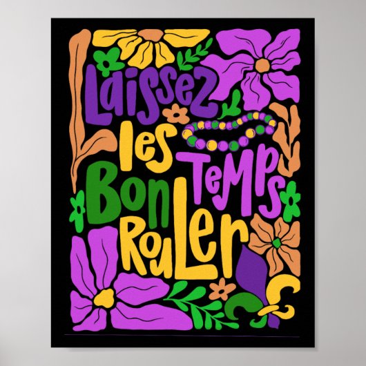 Poster Mardi Gras Boho Laissez Les Bon Temps Rouler Fleur (Devant)