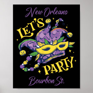 Poster Mardi Gras Bourbon Street Nouvelle-Orléans Souveni