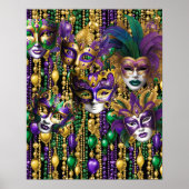 Poster Mardi Gras Carnaval Purple Green Masques perles Ar (Devant)