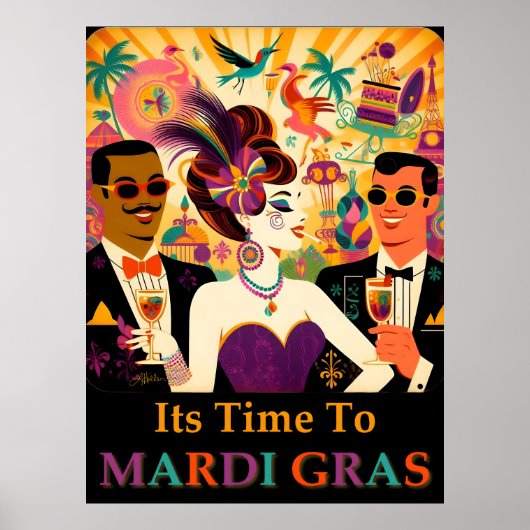 Poster Mardi Gras Cocktail Party du milieu du siècle (Devant)