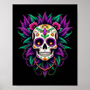 Poster Mardi Gras Costume sucre crâne Carnaval New Orlean