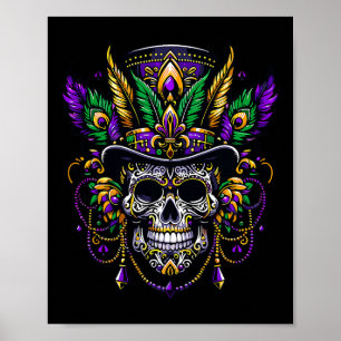 Poster Mardi Gras Crâne Haut Chapeau New Orleans sorcier