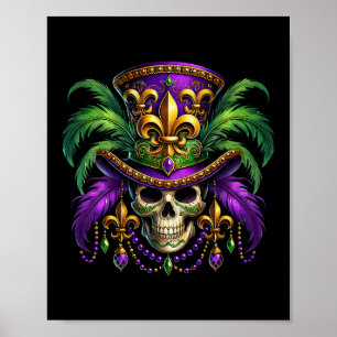 Poster Mardi Gras Crâne Haut Chapeau New Orleans sorcier 