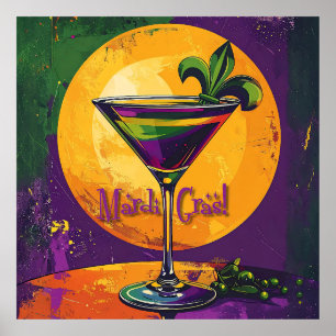 Poster Mardi Gras de milieu de siècle Cocktail Fleur De L