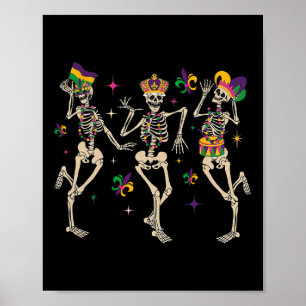 Poster Mardi Gras Drôle Skeletons Dansant Carnival Parade