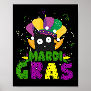 Poster Mardi Gras Funny Chat Noir Portant Clown Chat Mard