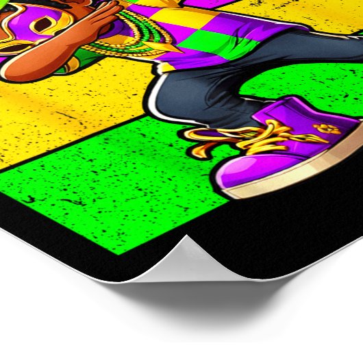 Poster Mardi Gras Funny Dabbing Black Boy Jester Hat Kid  (Coin)