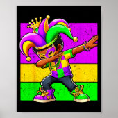 Poster Mardi Gras Funny Dabbing Black Boy Jester Hat Kid  (Devant)