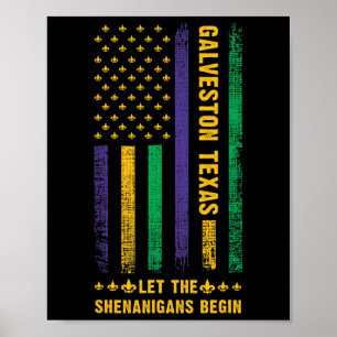 Poster Mardi Gras Galveston Texas Fleur-de-lis American F