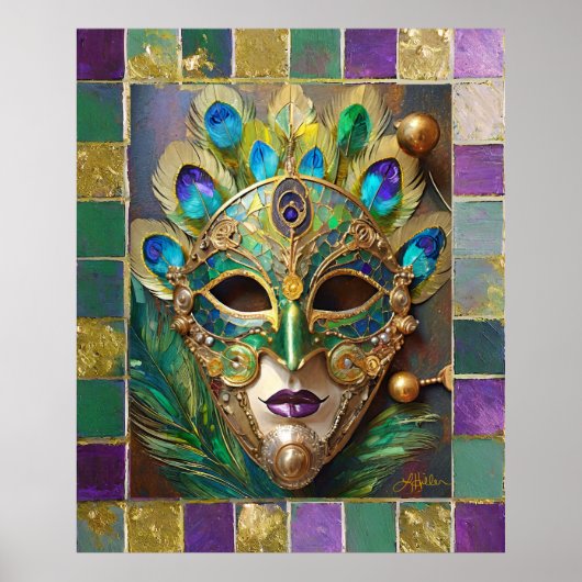 Poster Mardi Gras Gold Ceramic Peacock Feature Masque (Devant)