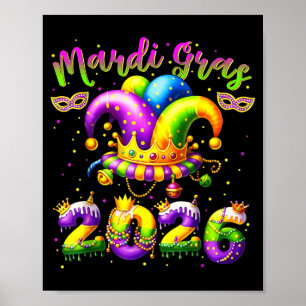 Poster Mardi Gras Joyeux 2026 Chapeau de Bouffon Nouvelle