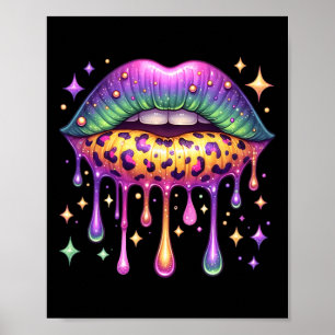 Poster Mardi Gras Lip Femmes Costume Fille Fille Fête Drô