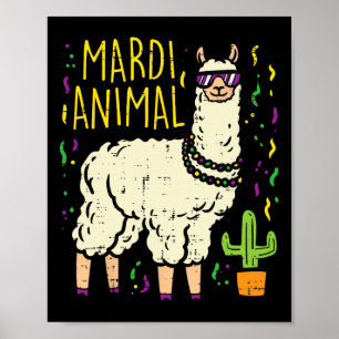 Poster Mardi Gras Llama Party Animal Funny Alpaca Carniva