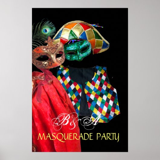 POSTER MARDI GRAS MASQUERADE, COSTUME D'ARLEQUIN MONOGRAM (Devant)
