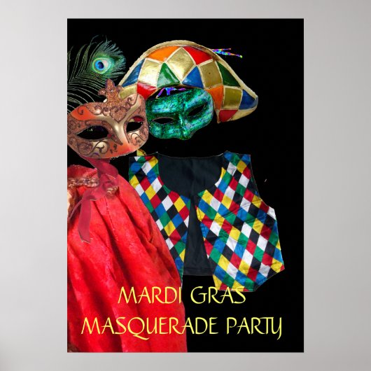 POSTER MARDI GRAS MASQUERADE COUPLE, HARLEQUIN COSTUME (Devant)