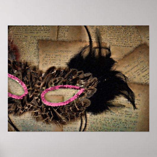 Poster Mardi Gras Masquerade Masque Rose Antique Carnival (Devant)