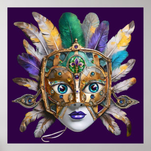 Poster Mardi Gras Météo et Masque Métal