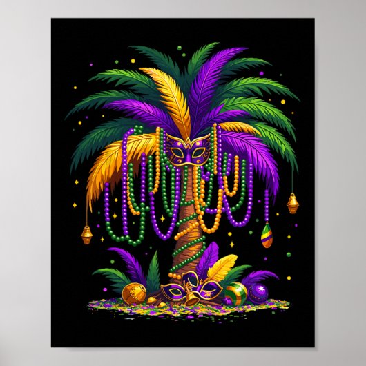 Poster Mardi Gras Palm Tree Hawaiian Tropical Party Men W (Devant)