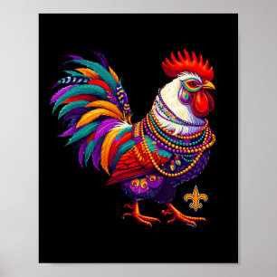 Poster Mardi Gras Perles de coq de poulet Nouvelle-Orléan